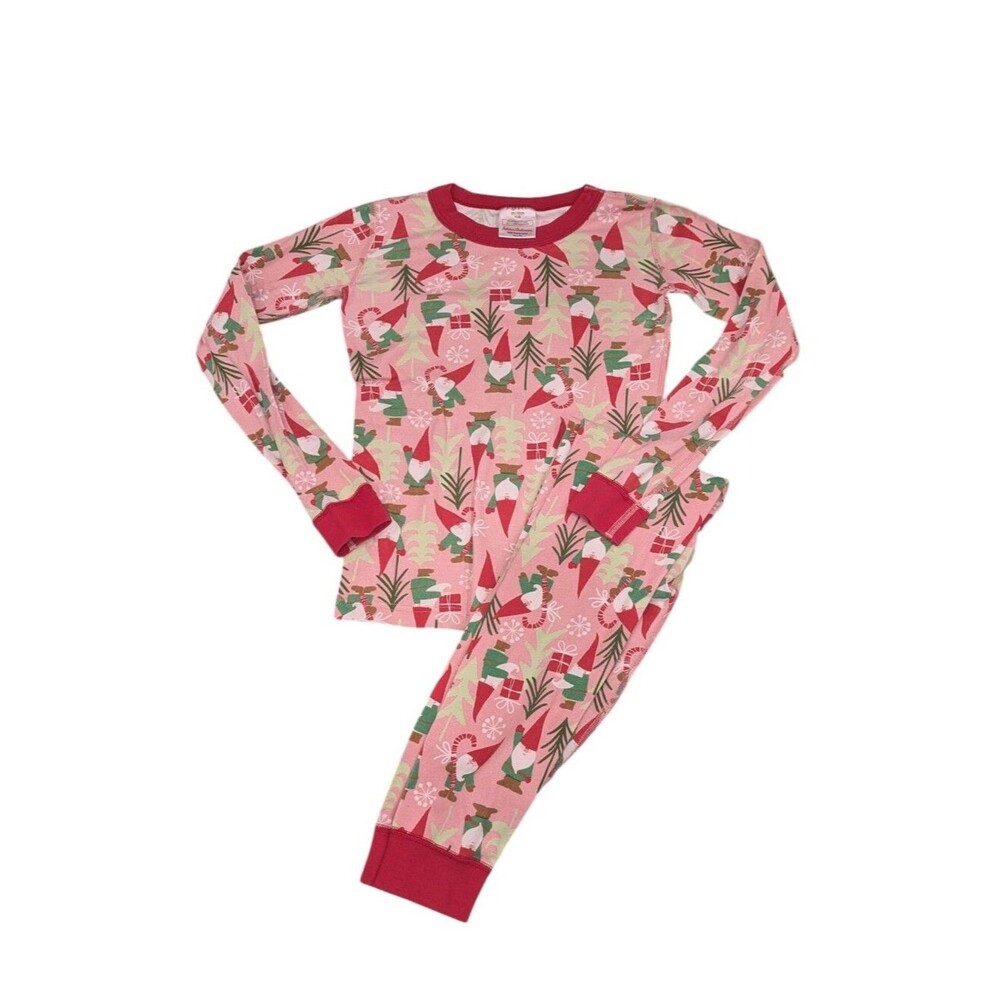 Hanna Andersson Kids Cotton Pajamas Pink Gnome Long Johns Girls Size 140 10
